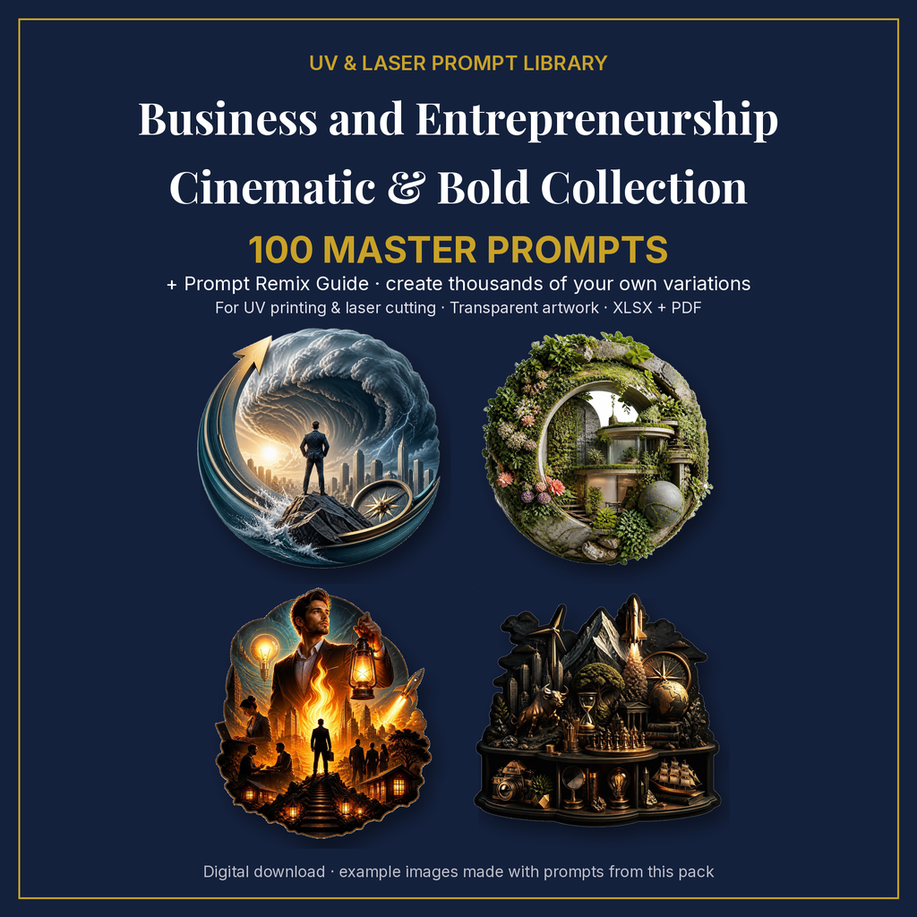Cover: Business and Entrepreneurship Cinematic & Bold Collection, 100 master prompts + Prompt Remix Guide