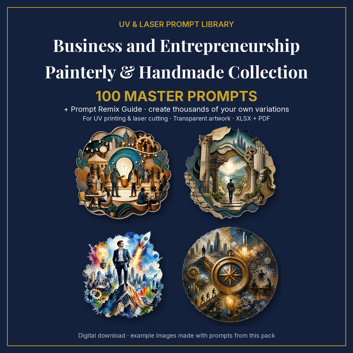 Cover: Business and Entrepreneurship Painterly & Handmade Collection, 100 master prompts + Prompt Remix Guide