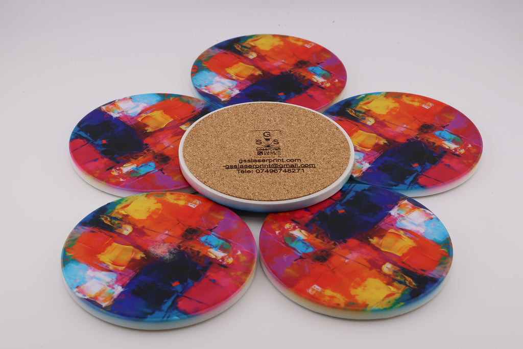 AI24002C Personalised Abstract Ceramic Coaster Set - Modern Art Home Decor - Unique Housewarming Gift - Custom Sublimation Printed Coaster