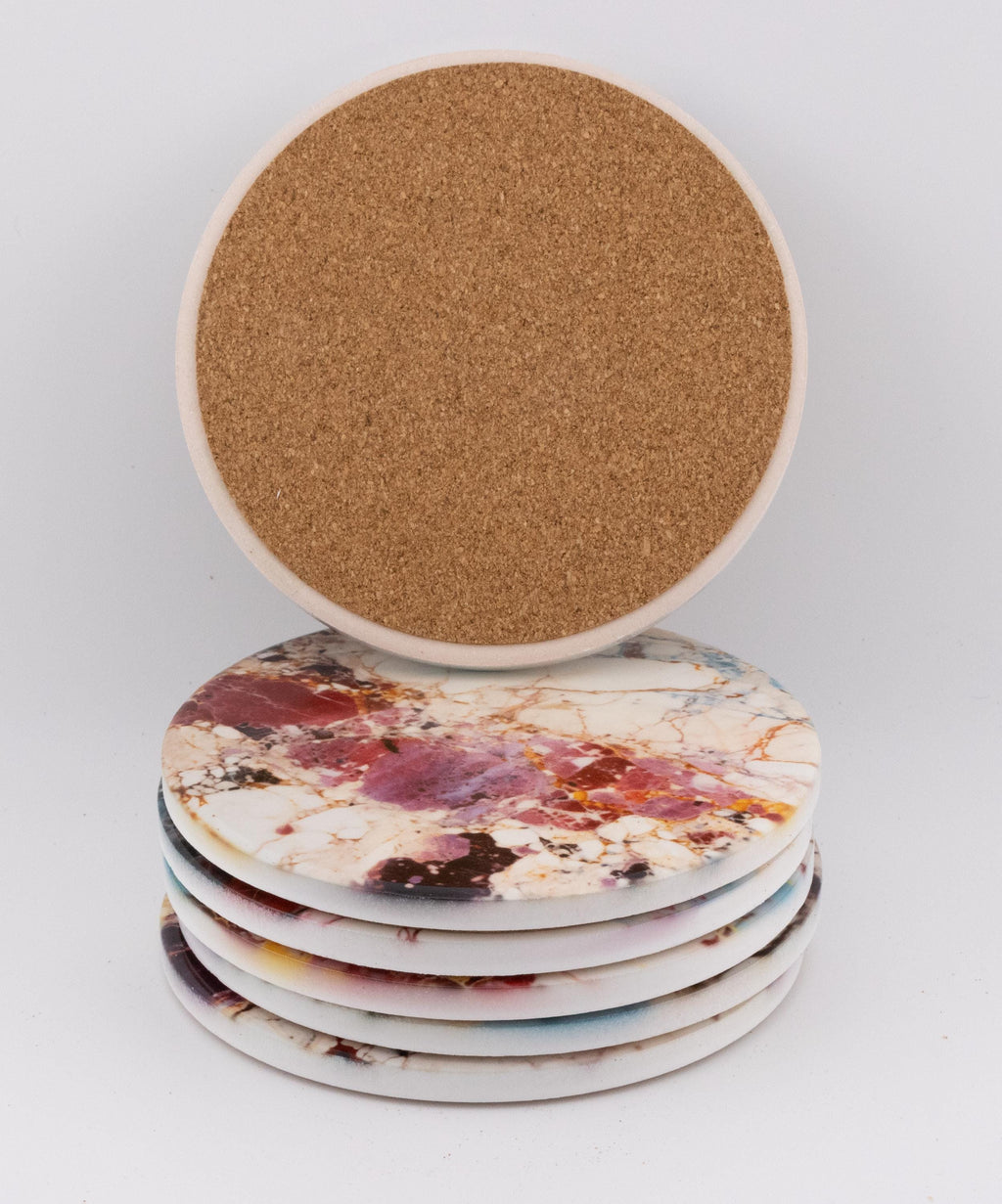 AI2406C18 Terrazzo Marble Ceramic Coaster Set of 6, Neutral Round Drink Coasters, Modern Kitchen Decor, Housewarming Gift