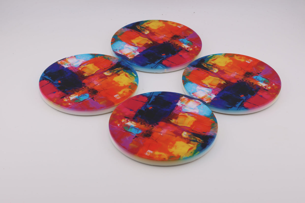 AI24002C Personalised Abstract Ceramic Coaster Set - Modern Art Home Decor - Unique Housewarming Gift - Custom Sublimation Printed Coaster