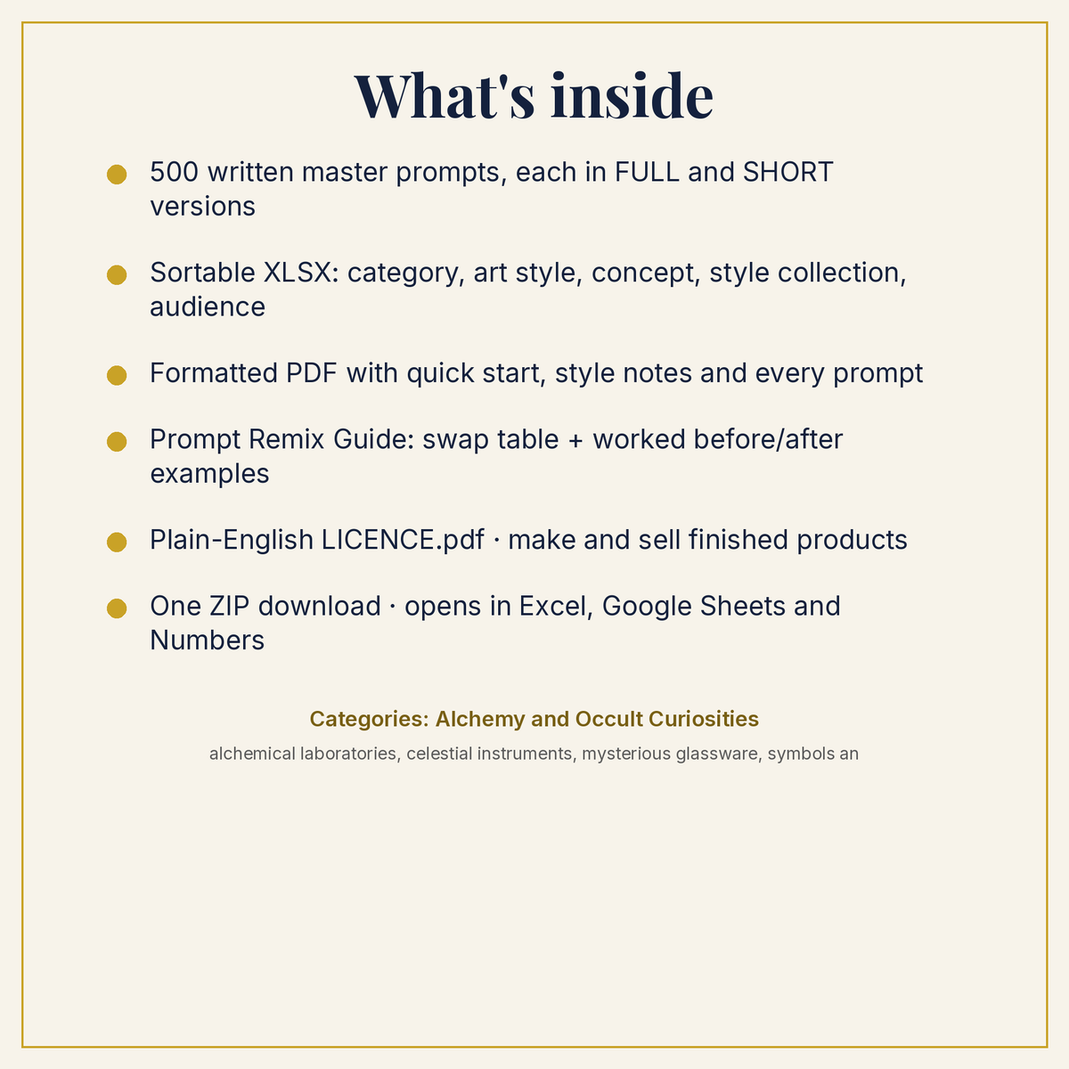 Alchemy and Occult Curiosities Compact Edition Prompts: whats inside