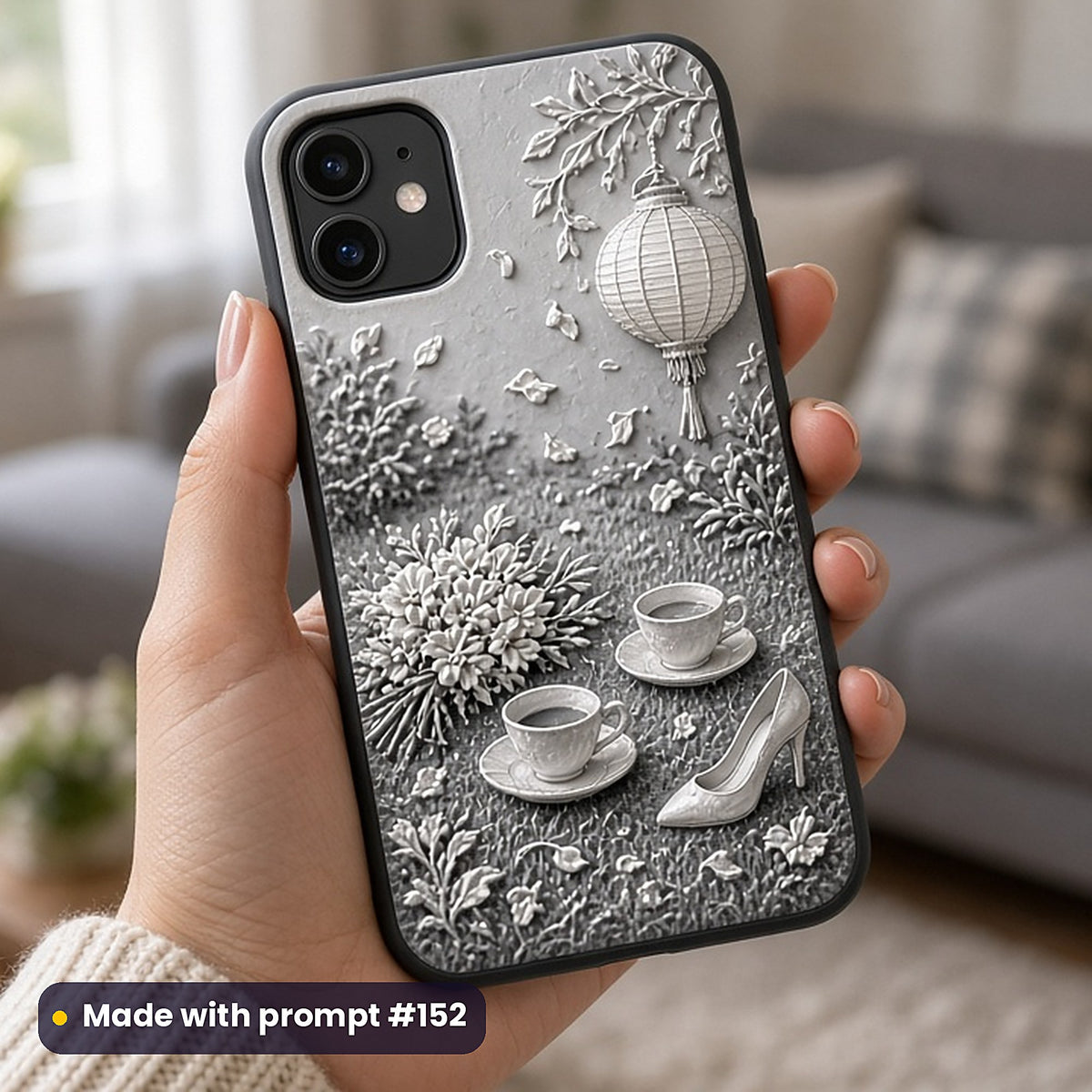 Romantic Comedy Compact Edition Prompts: realistic mockup, phone case in hand, made with prompt #152