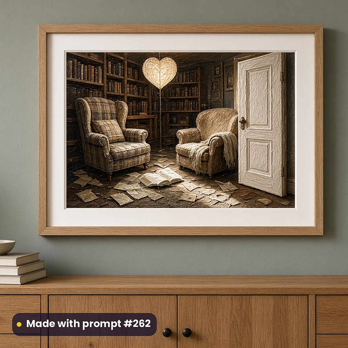Romantic Comedy Compact Edition Prompts: realistic mockup, framed print on wall, made with prompt #262