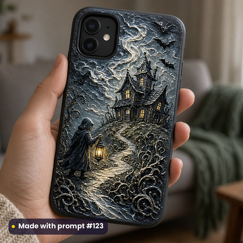 Horror and Supernatural Compact Edition Prompts: realistic mockup, phone case in hand, made with prompt #123