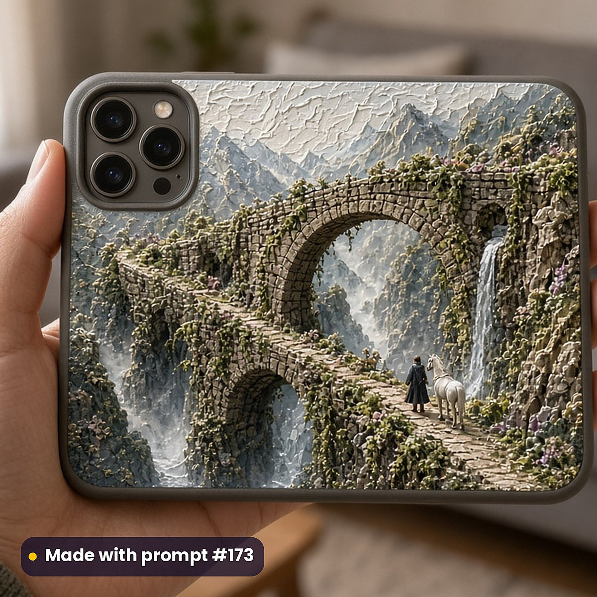 Epic Fantasy Compact Edition Prompts: realistic mockup, phone case in hand, made with prompt #173