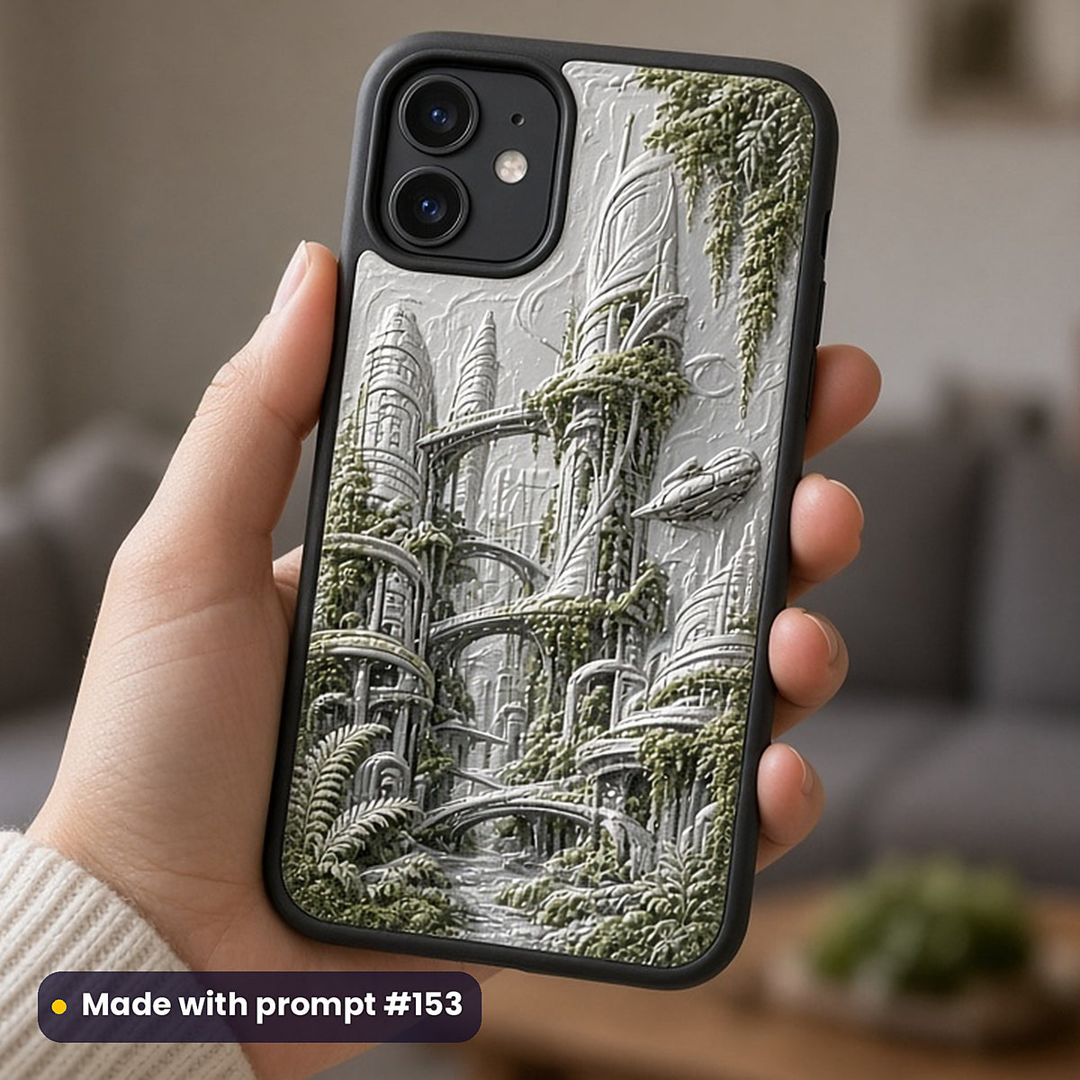 Science Fiction Compact Edition Prompts: realistic mockup, phone case in hand, made with prompt #153