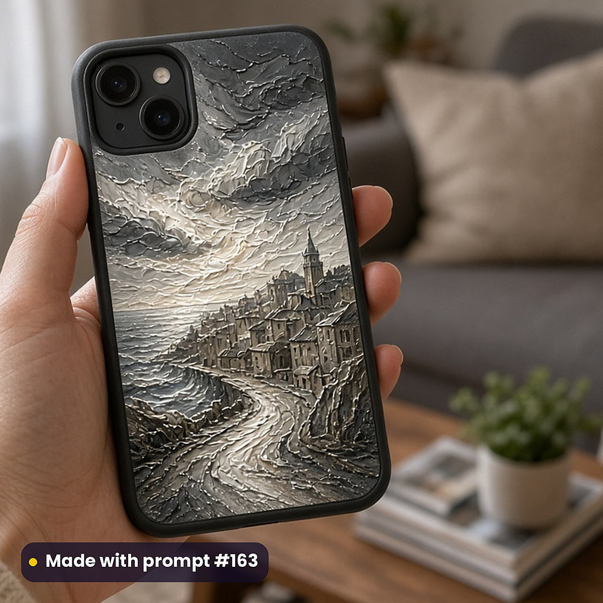 Historical Fiction Compact Edition Prompts: realistic mockup, phone case in hand, made with prompt #163