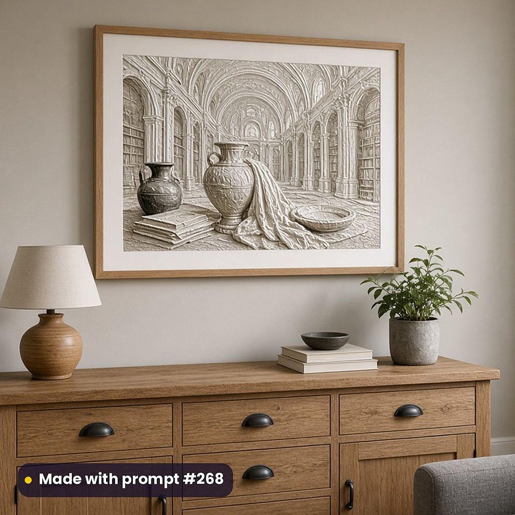 Historical Fiction Compact Edition Prompts: realistic mockup, framed print on wall, made with prompt #268