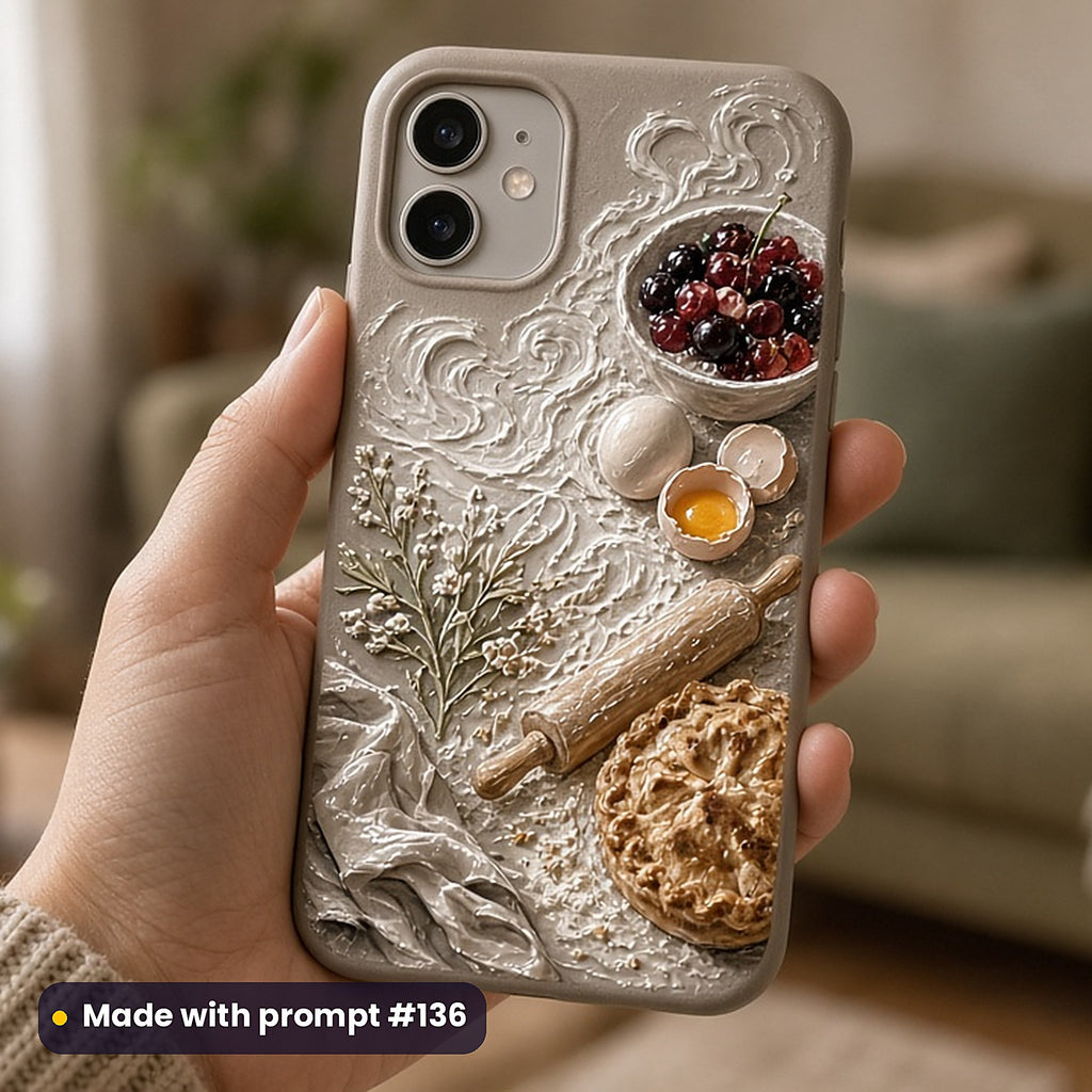 Cookbooks and Baking Compact Edition Prompts: realistic mockup, phone case in hand, made with prompt #136