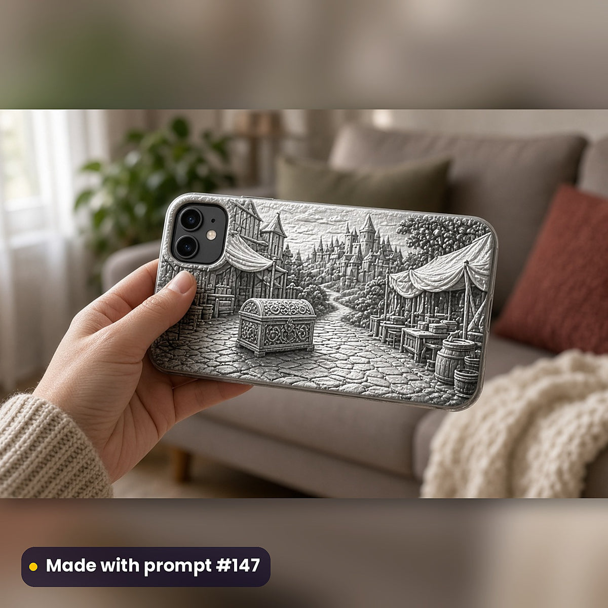 Medieval Legends Compact Edition Prompts: realistic mockup, phone case in hand, made with prompt #147