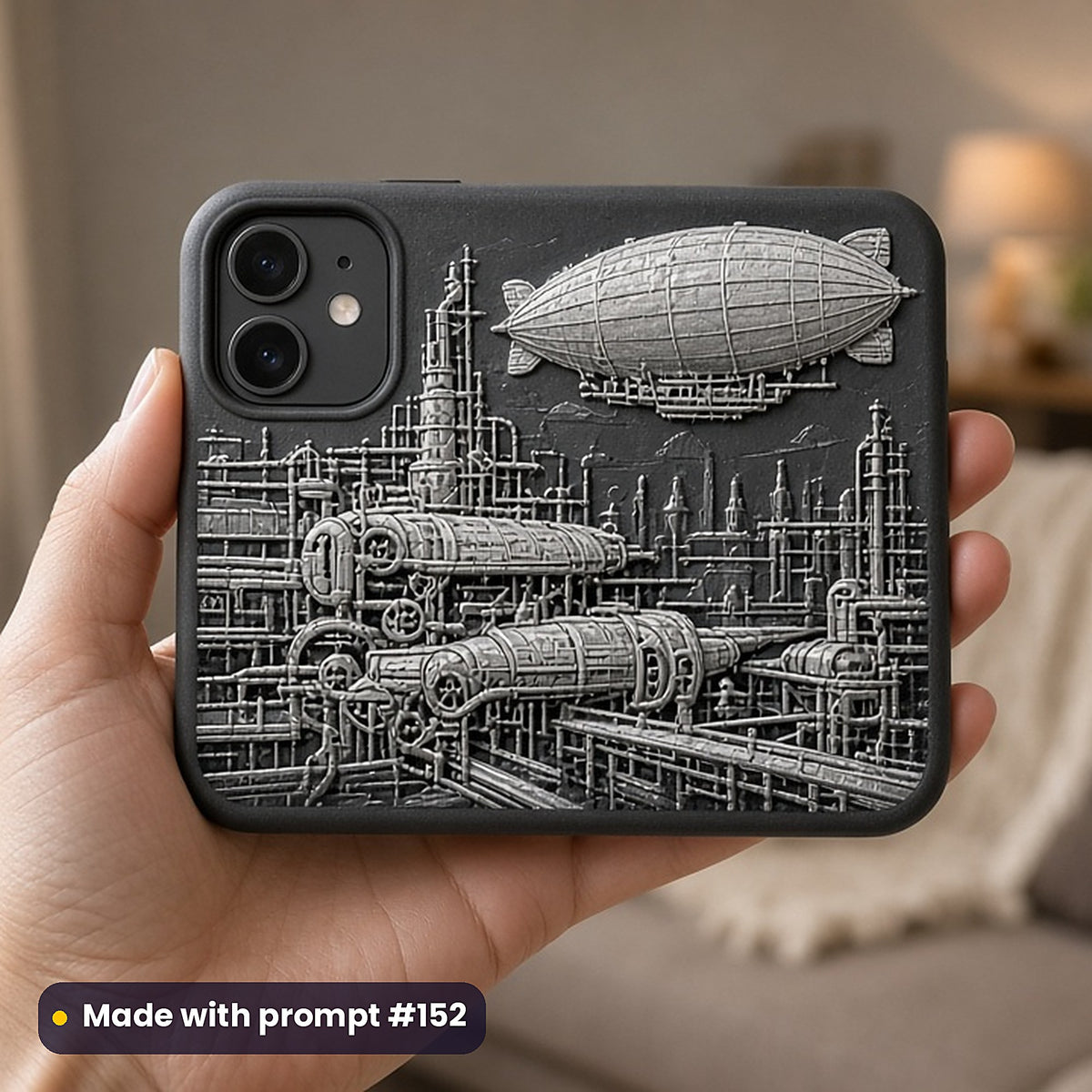 Steampunk Realms Compact Edition Prompts: realistic mockup, phone case in hand, made with prompt #152