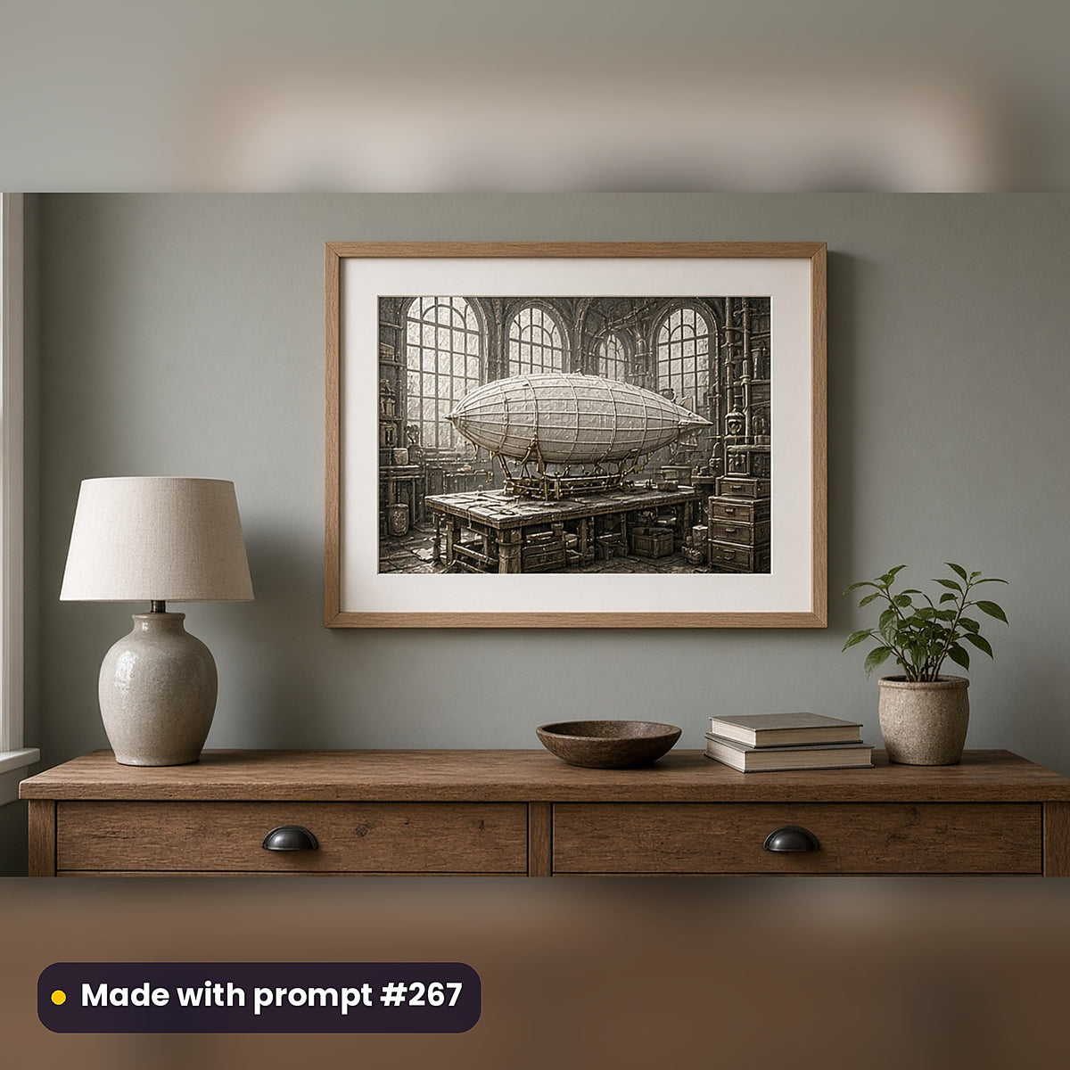 Steampunk Realms Compact Edition Prompts: realistic mockup, framed print on wall, made with prompt #267