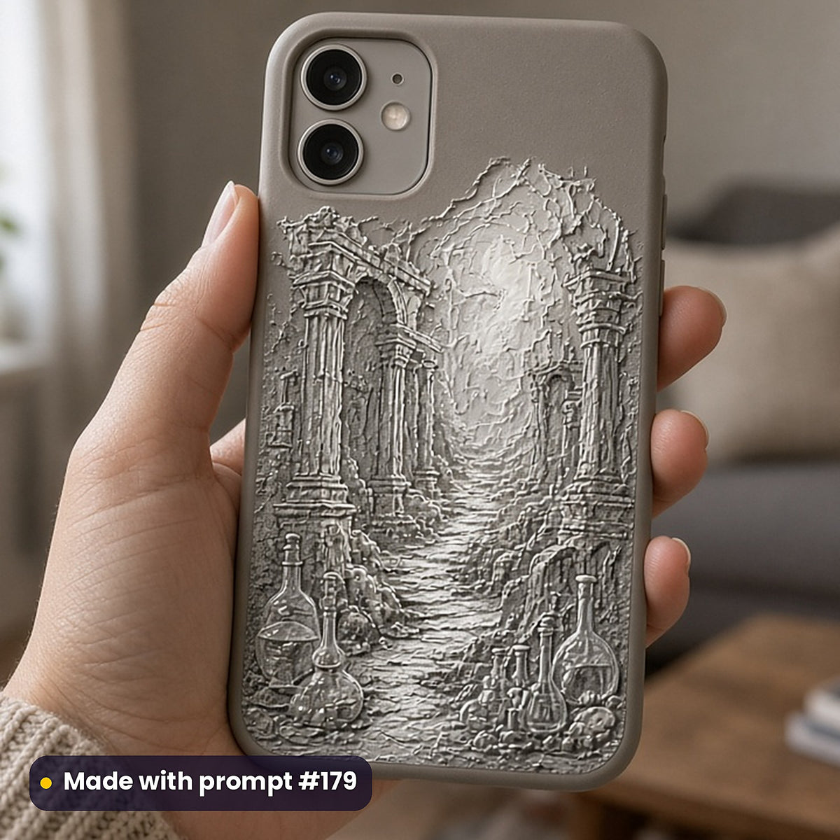Alchemy and Occult Curiosities Compact Edition Prompts: realistic mockup, phone case in hand, made with prompt #179