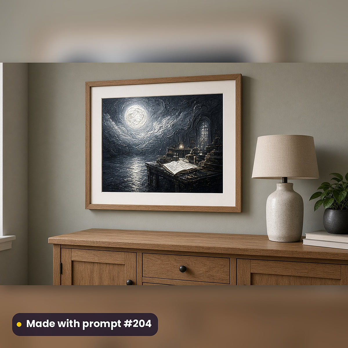 Dark Academia Compact Edition Prompts: realistic mockup, framed print on wall, made with prompt #204