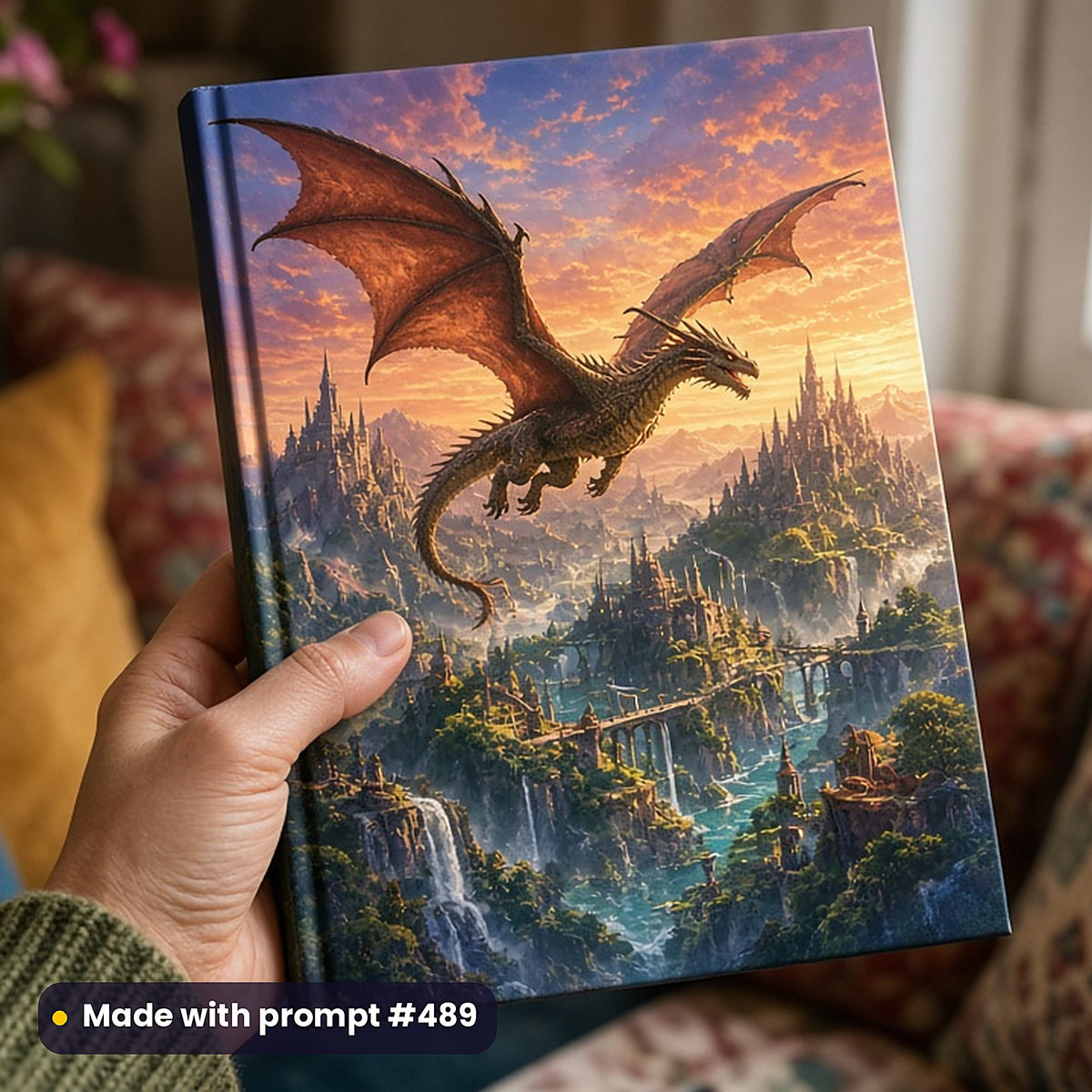 Fantasy, Sci-Fi & Saga Compact Edition Library: realistic UV-printed mockup, made with prompt #489