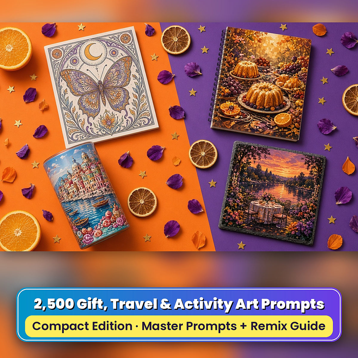 Gift, Travel & Activity Books Compact Edition Library: realistic UV-printed mockup, made with prompts #2344 · #429 · #640 · #1494