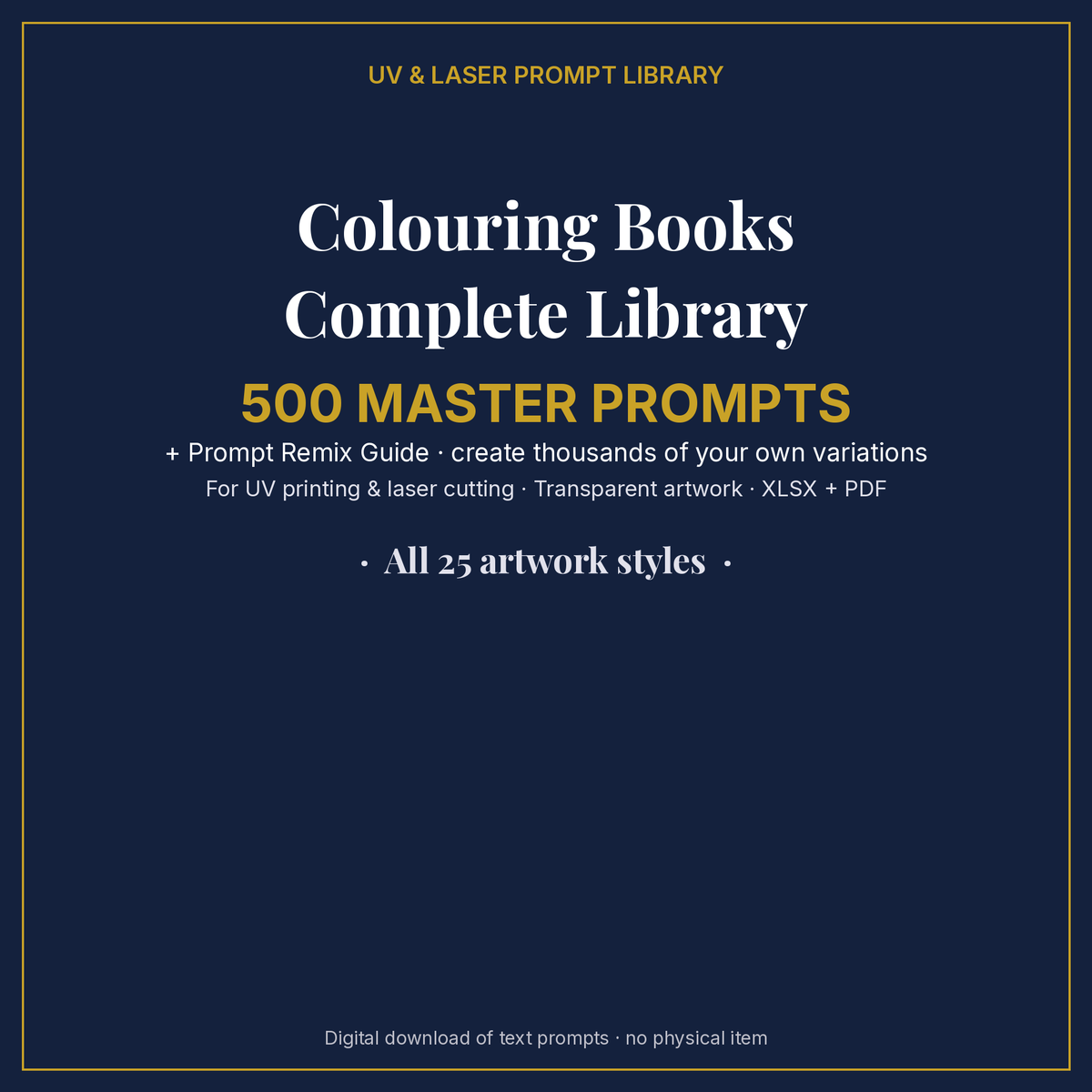 Cover: Colouring Books Complete Library, 500 master prompts + Prompt Remix Guide
