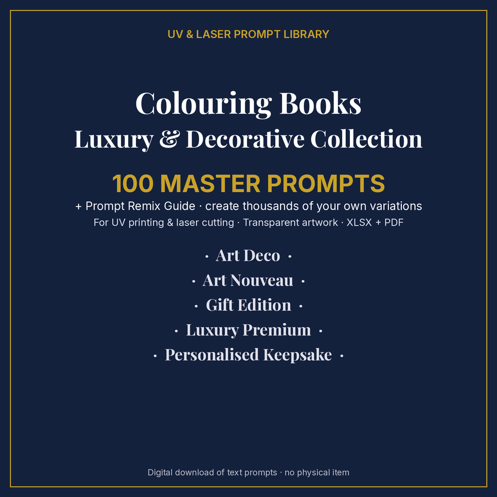 Cover: Colouring Books Luxury & Decorative Collection, 100 master prompts + Prompt Remix Guide