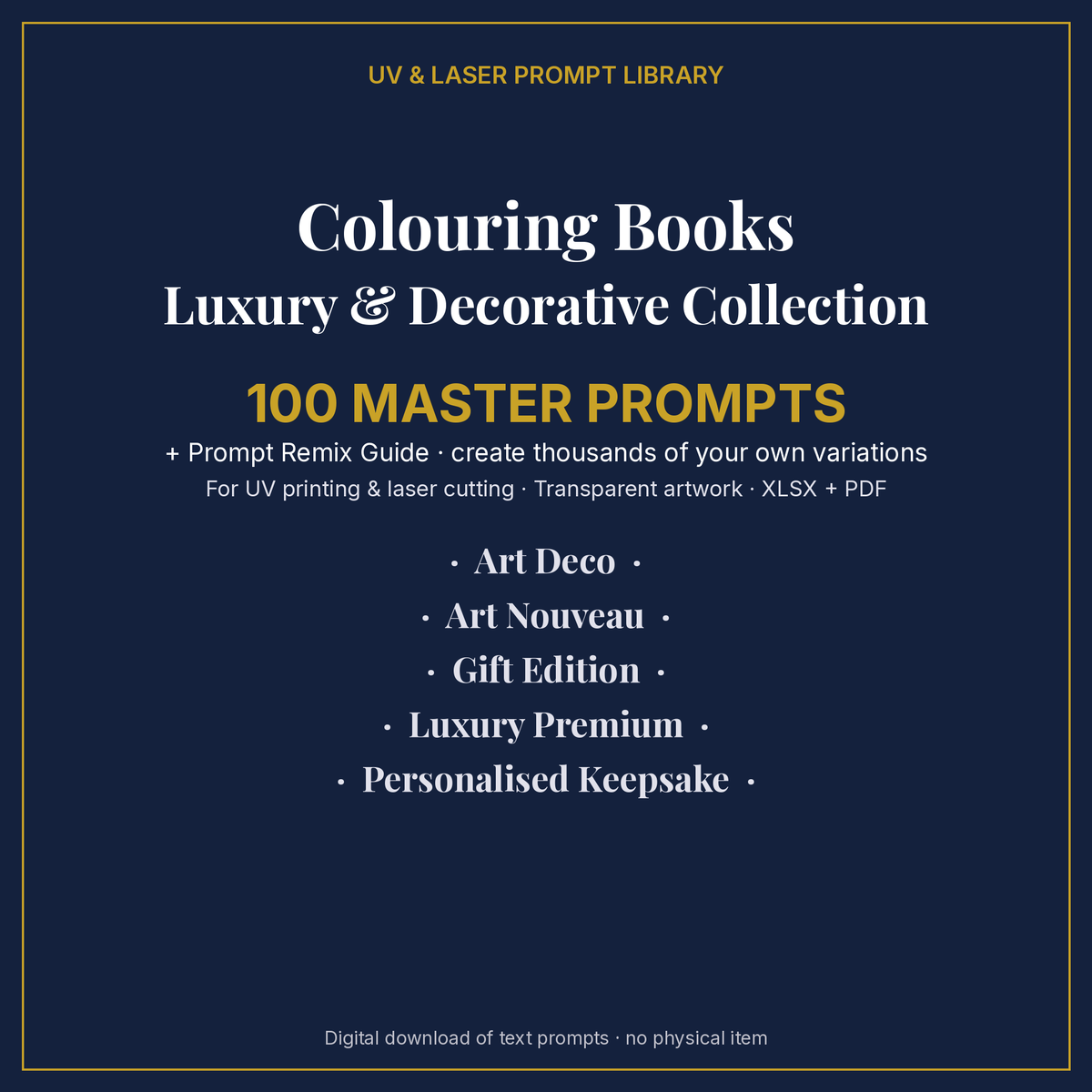 Cover: Colouring Books Luxury & Decorative Collection, 100 master prompts + Prompt Remix Guide