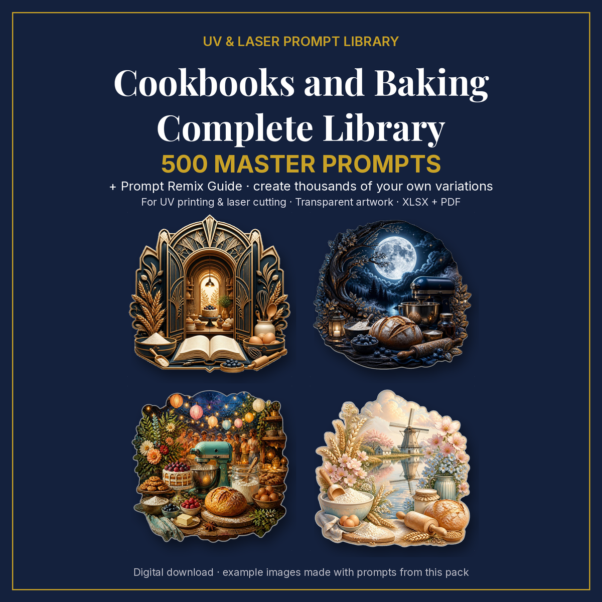 Cover: Cookbooks and Baking Complete Library, 500 master prompts + Prompt Remix Guide