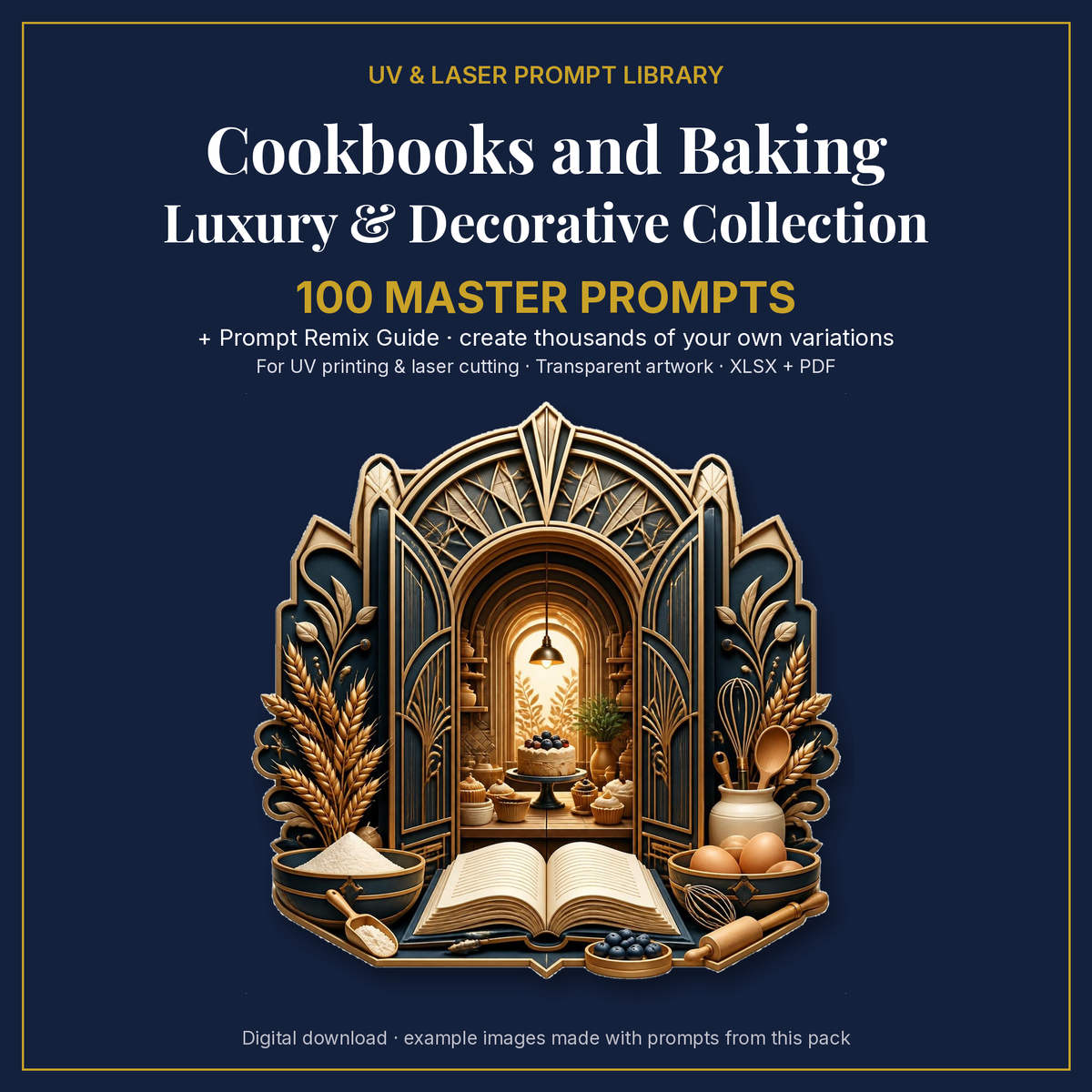 Cover: Cookbooks and Baking Luxury & Decorative Collection, 100 master prompts + Prompt Remix Guide
