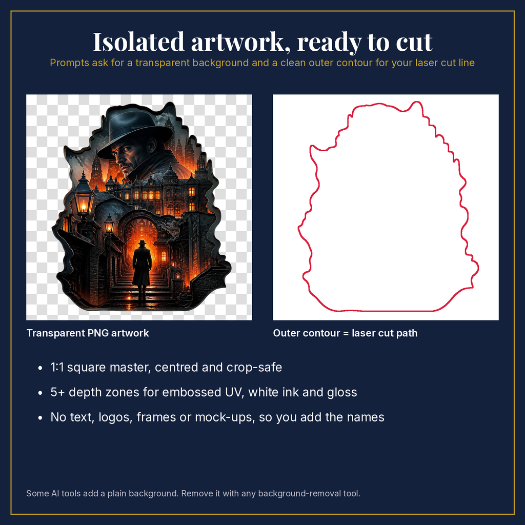 Transparent artwork and laser cut outline example
