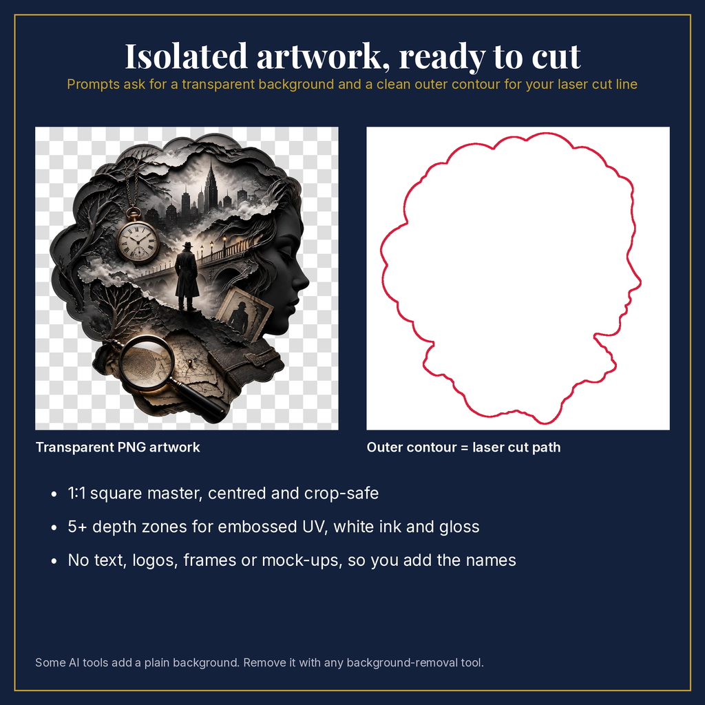 Transparent artwork and laser cut outline example