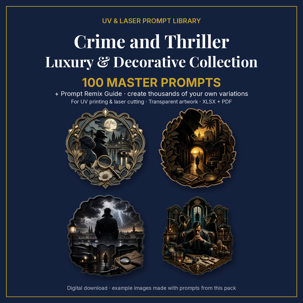 Cover: Crime and Thriller Luxury & Decorative Collection, 100 master prompts + Prompt Remix Guide