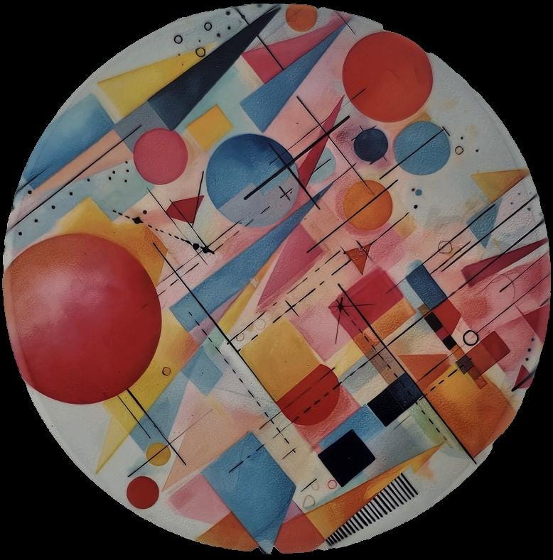 A striking ceramic coaster a colourful abstract geometric design with circles, triangles, squares, adds a bold creative touch to any table.