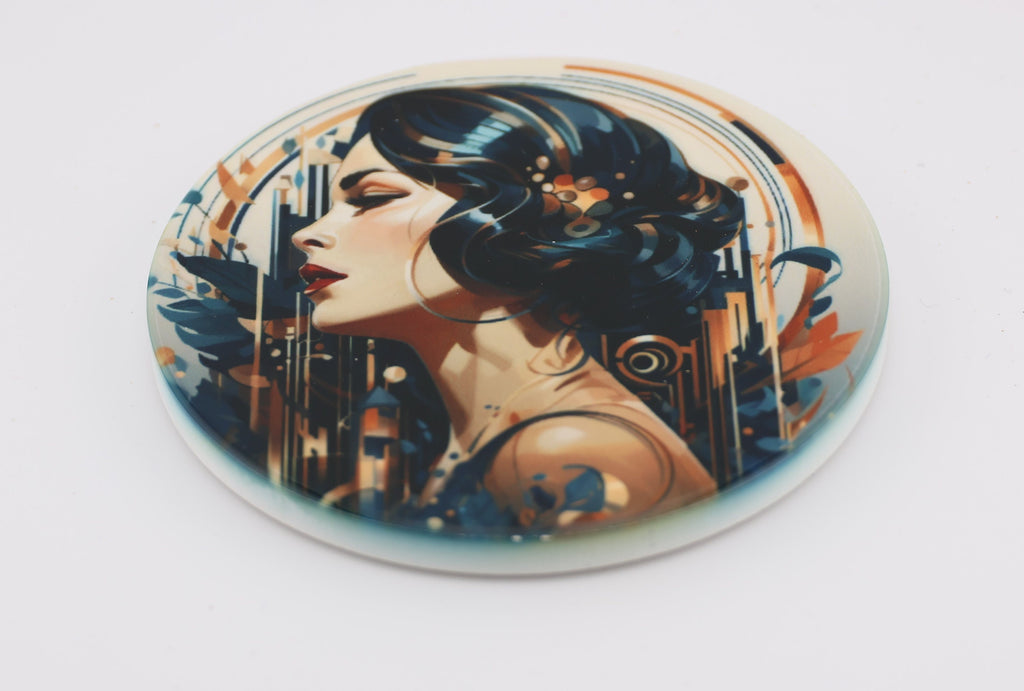 AI24008c. Art Deco Effect Round Ceramic Coasters-  - Set of 6, colourful, gift for all occasions, six unique designs.