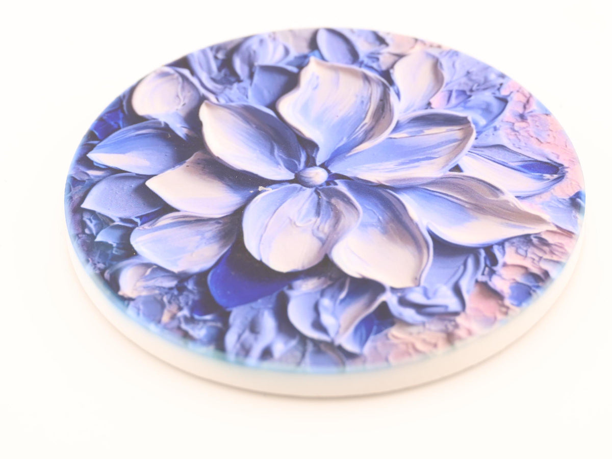 AI24038C Lilac Lily -  Oil Painting -  Multi coloured Round Ceramic Coasters- Set of 6, gift for all occasions, Designed and made in Britain