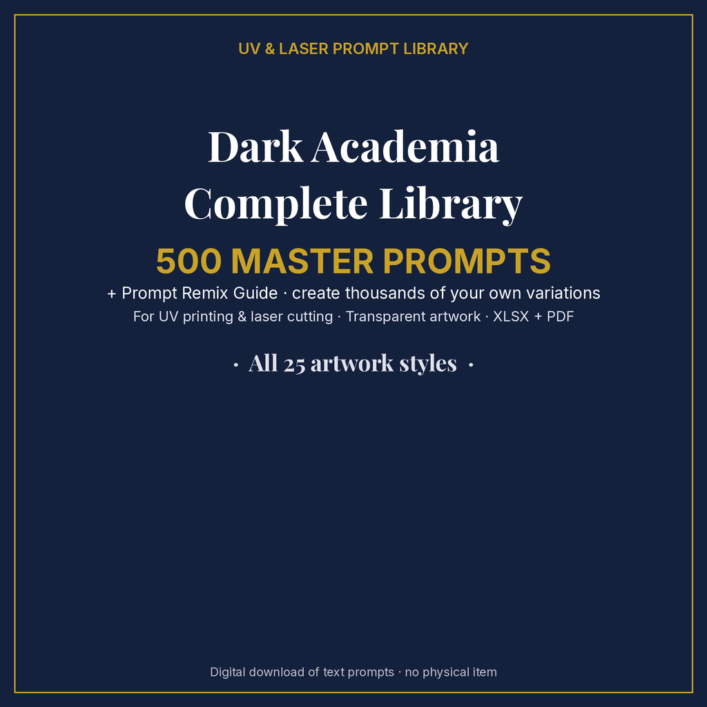 Cover: Dark Academia Complete Library, 500 master prompts + Prompt Remix Guide