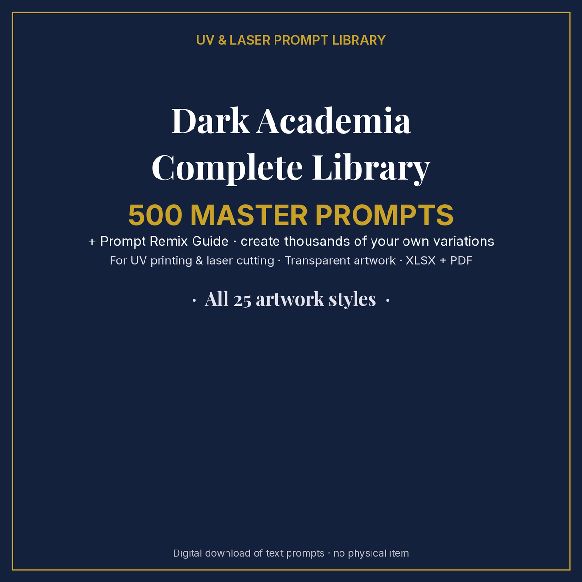 Cover: Dark Academia Complete Library, 500 master prompts + Prompt Remix Guide