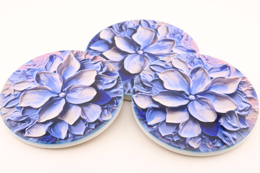 AI24038C Lilac Lily -  Oil Painting -  Multi coloured Round Ceramic Coasters- Set of 6, gift for all occasions, Designed and made in Britain