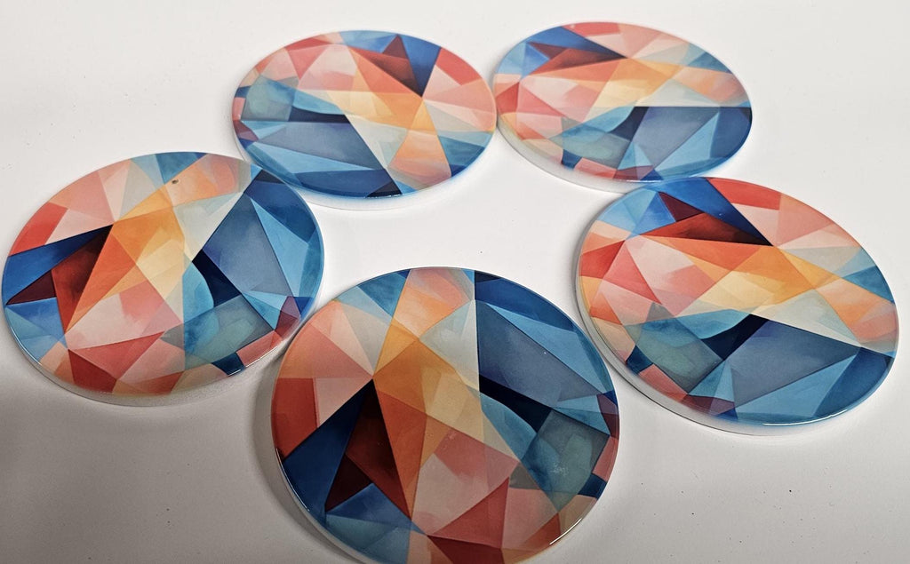AI24060C AGEometric Rainbow Contemporary Design -  Round Ceramic Coasters- Set of 6, gift for all occasions, Designed and made in Britain