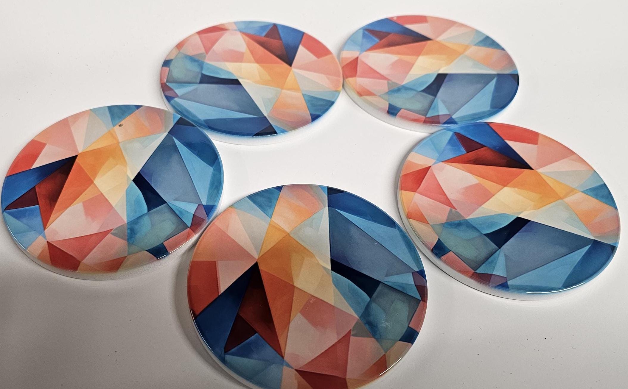 AI24060C AGEometric Rainbow Contemporary Design -  Round Ceramic Coasters- Set of 6, gift for all occasions, Designed and made in Britain