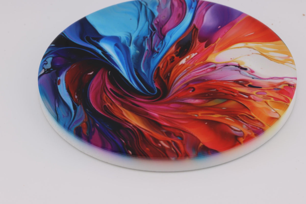AI24043C Abstract Vortex No7   Multi coloured Round Ceramic Coasters- Set of 6, gift for all occasions, Designed and made in Britain