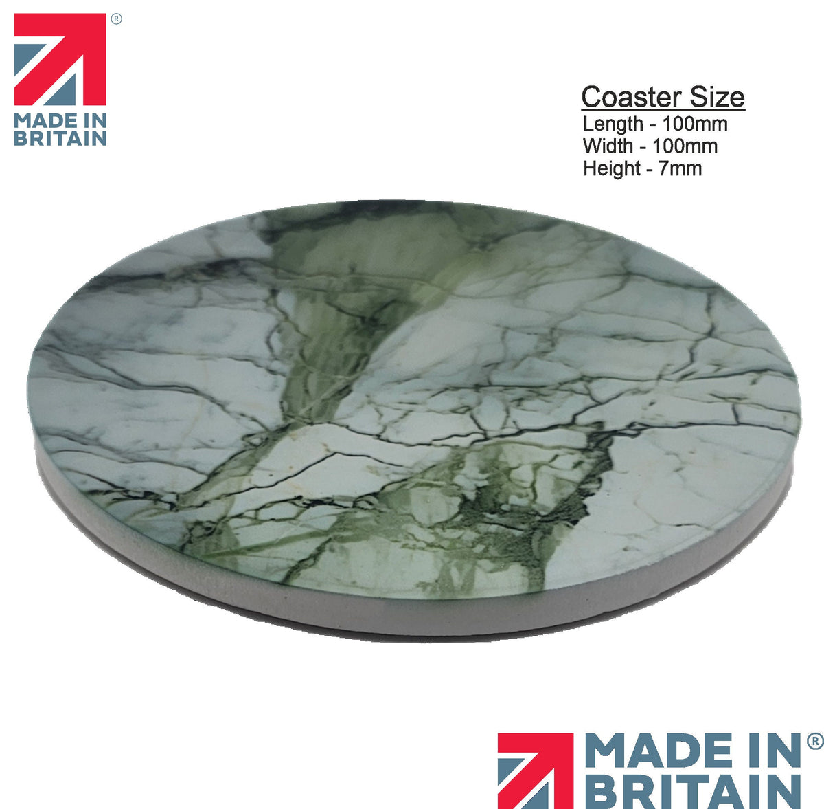 AI24026C Green Marble Effect Round Ceramic Coasters-  Set of 6, colourful, gift for all occasions, six unique designs.