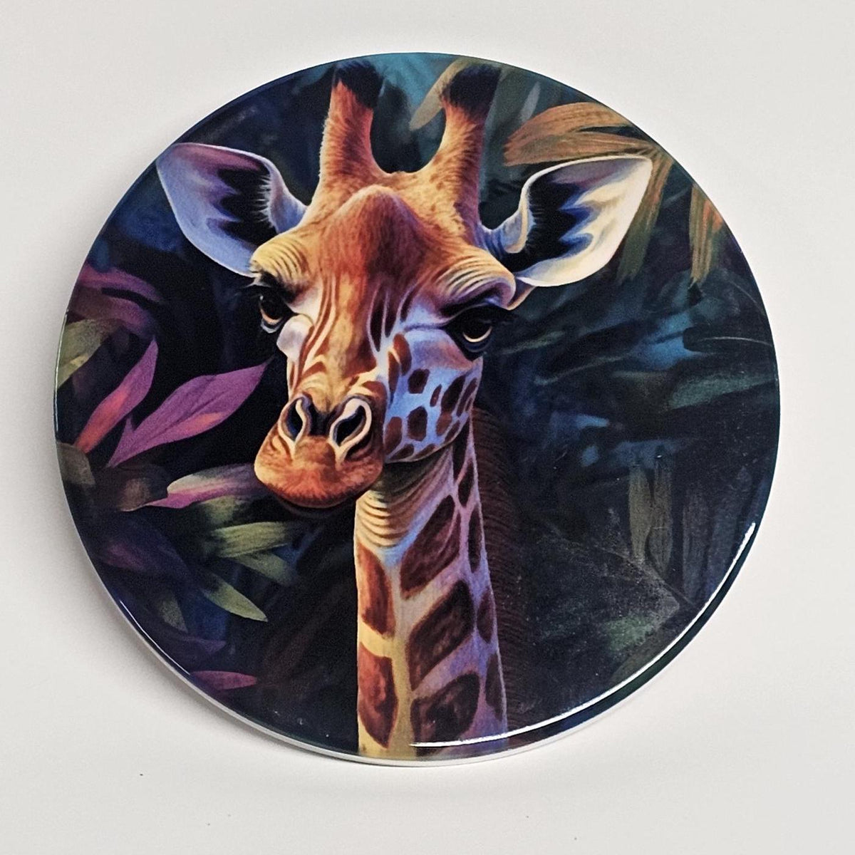 AI24065C Contemporary Design, Jungle Giraffe -  Round Ceramic Coasters- Set of 6, gift for all occasions, Designed and made in Britain