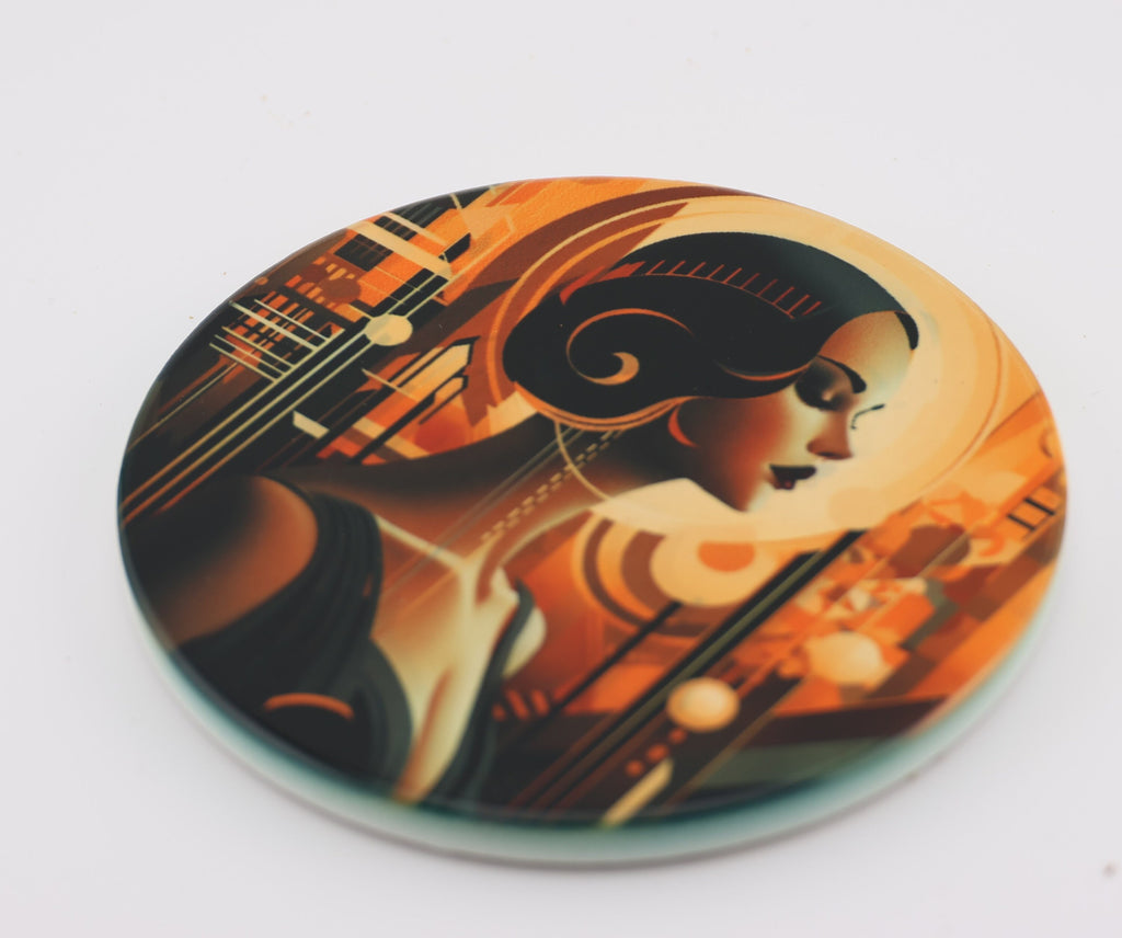 AI24008c. Art Deco Effect Round Ceramic Coasters-  - Set of 6, colourful, gift for all occasions, six unique designs.