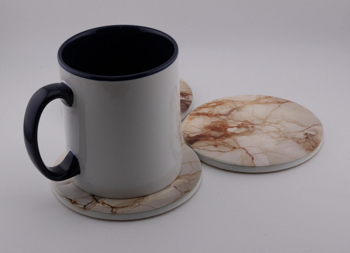 AI24019C Coffee & Cream Marble Effect Round Ceramic Coasters - Set of 6, colourful, gift for all occasions, six unique designs.