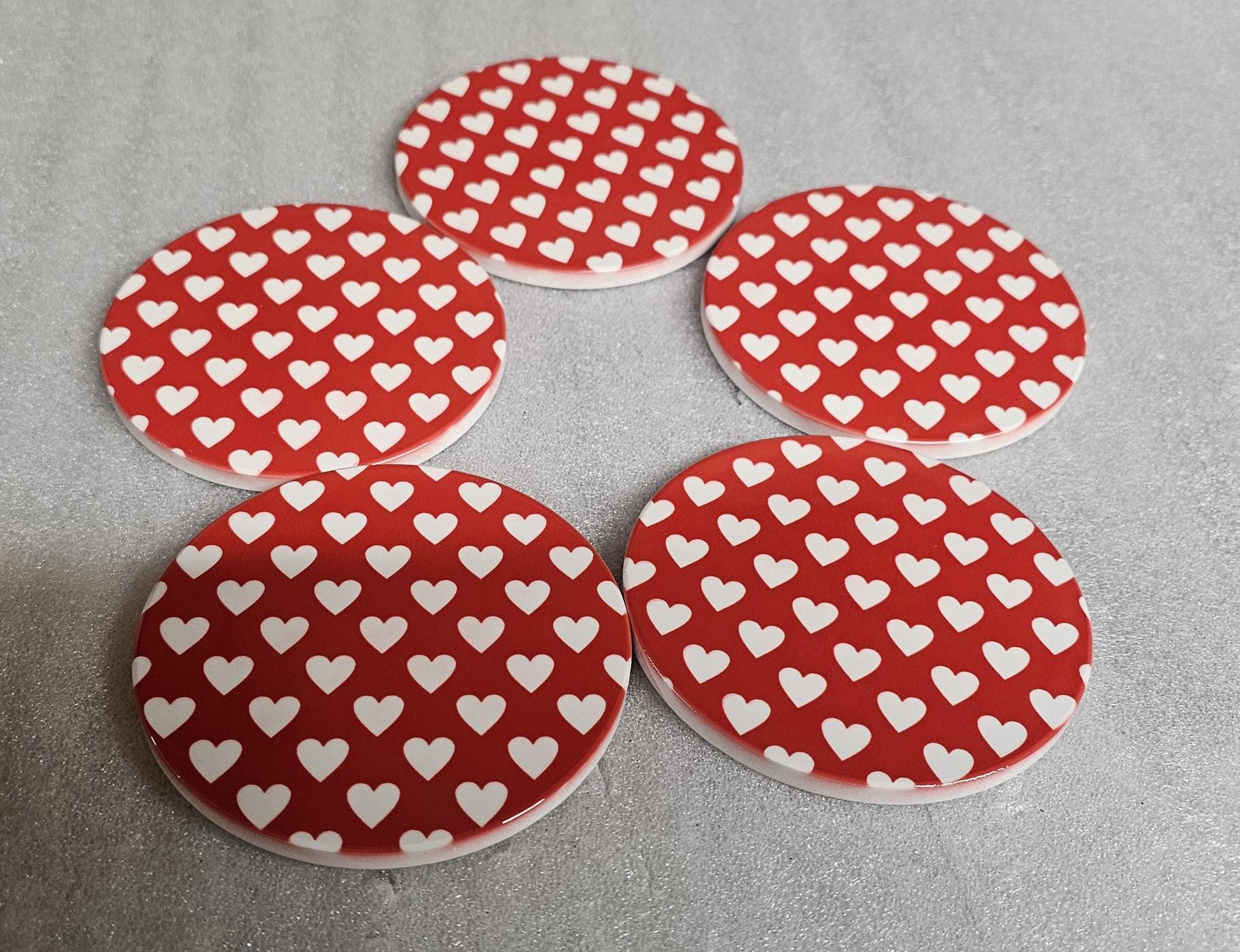 AI24068RWC Where the Heart is , White on Red / Red on White - Round Ceramic Coasters- Set of 6, gift for all , Designed made in Britain