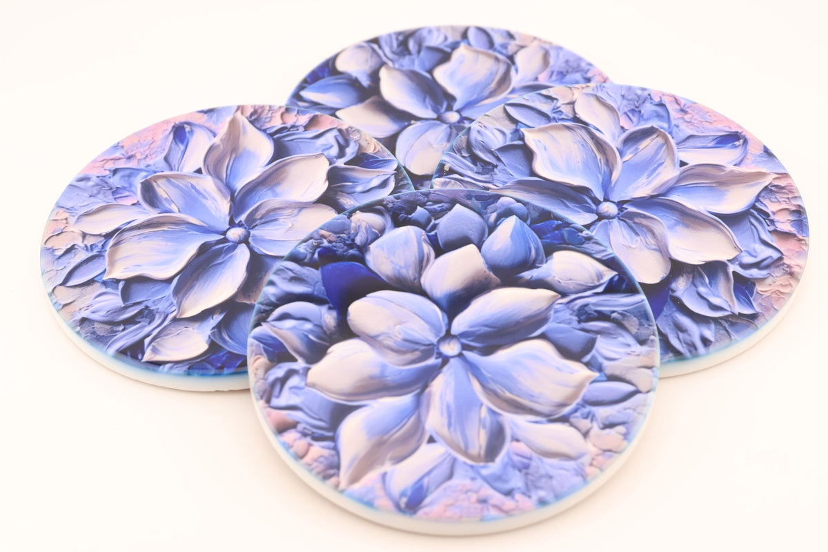 AI24038C Lilac Lily -  Oil Painting -  Multi coloured Round Ceramic Coasters- Set of 6, gift for all occasions, Designed and made in Britain