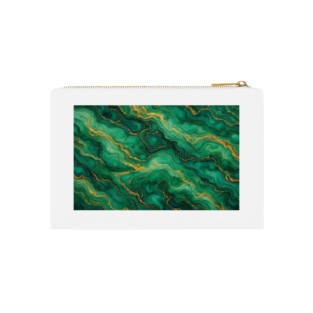 Emerald Tide-Pool Pour Canvas Cosmetic Bag – White