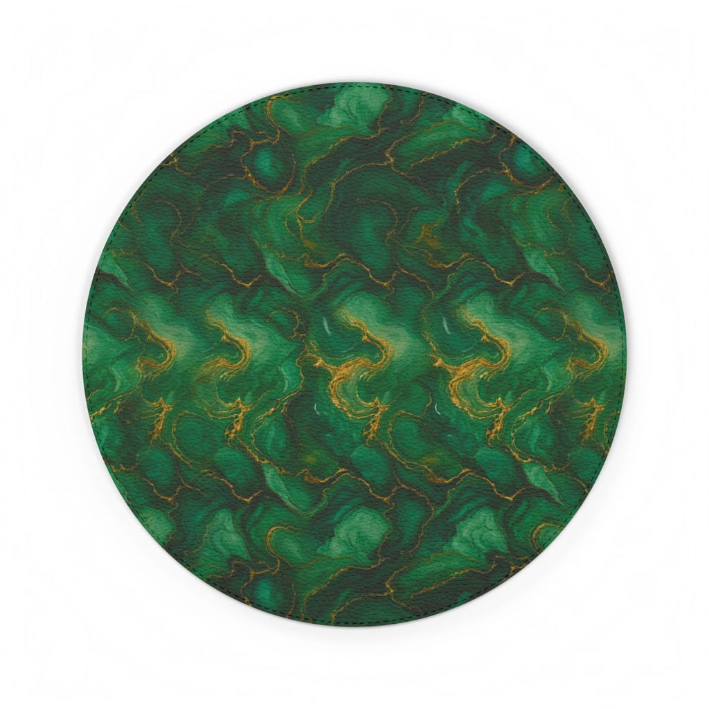 Emerald Tide-Pool Pour Vegan Leather Mouse Mat – 8.7 × 8.7 (Round)