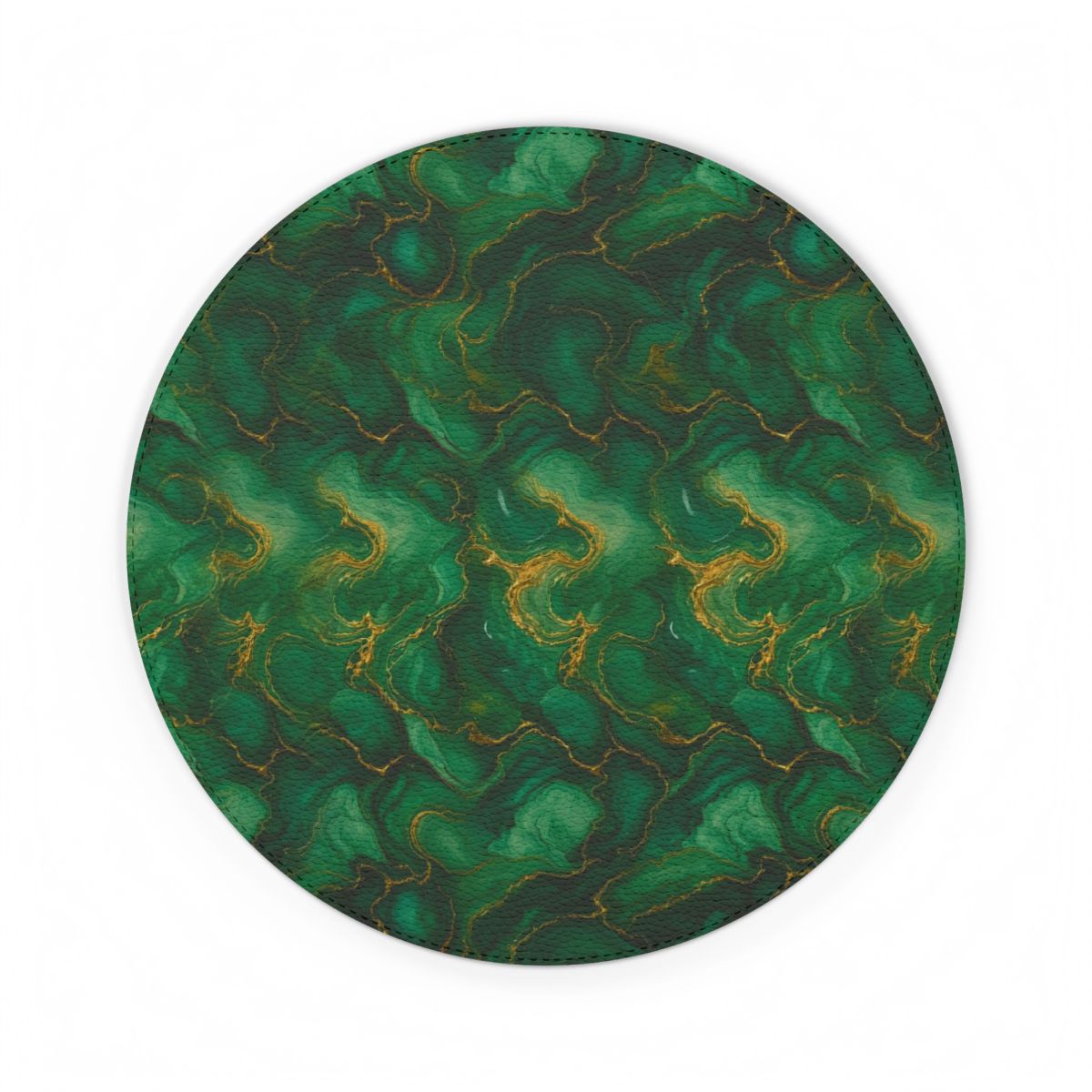 Emerald Tide-Pool Pour Vegan Leather Mouse Mat – 8.7 × 8.7 (Round)