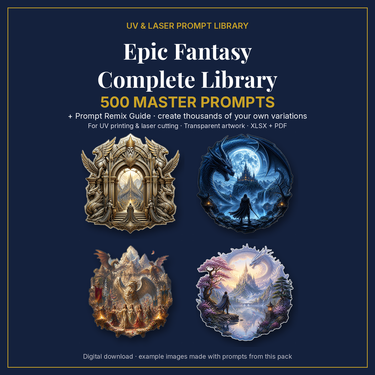 Cover: Epic Fantasy Complete Library, 500 master prompts + Prompt Remix Guide