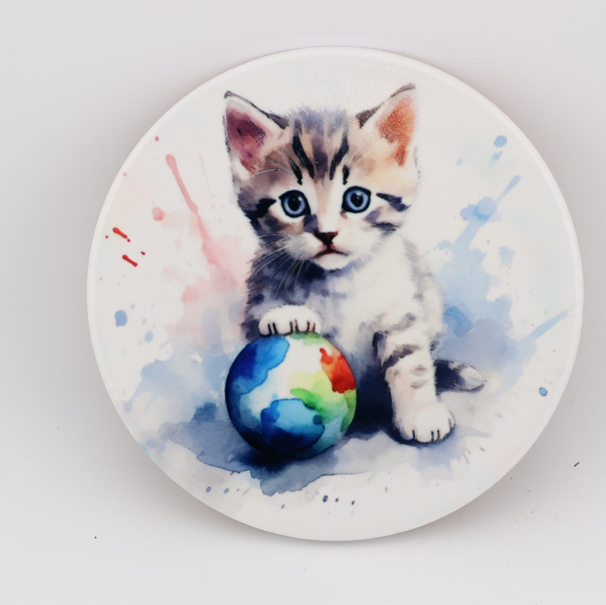 Cuddly kitten Printed Watercolour effect Round Ceramic Coasters-  Set of 6, colourful, gift for all occasions, six unique designs.