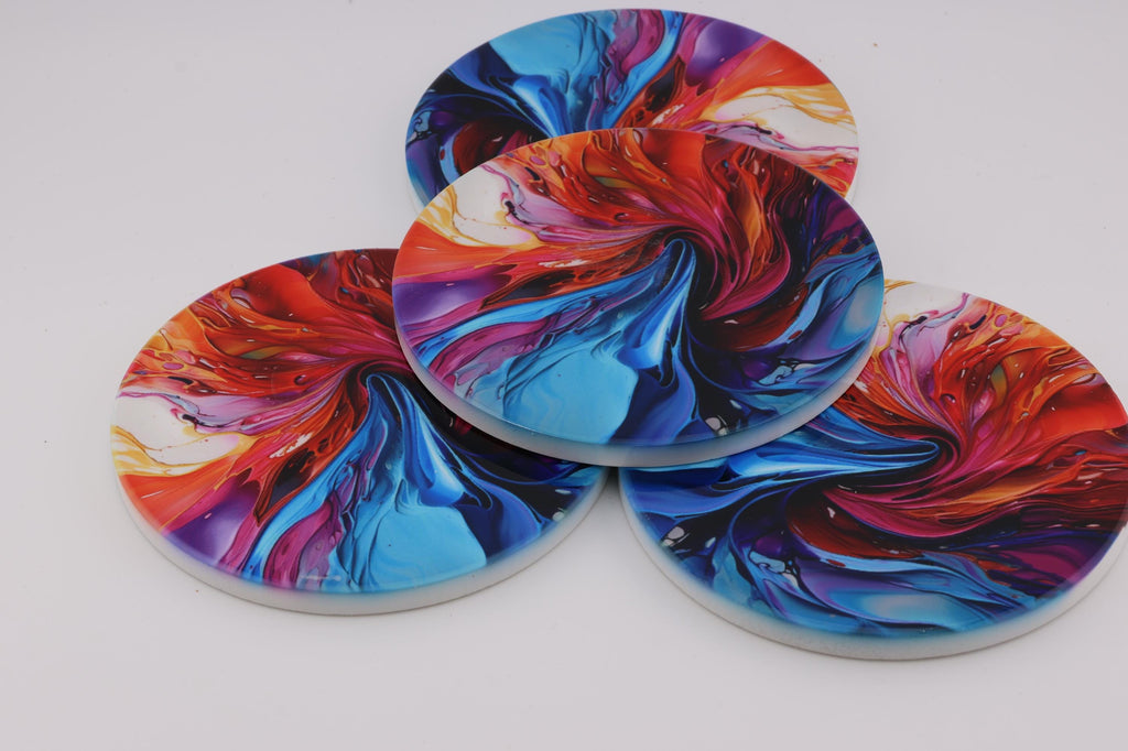 AI24043C Abstract Vortex No7   Multi coloured Round Ceramic Coasters- Set of 6, gift for all occasions, Designed and made in Britain